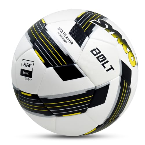 Synco Bolt Thermobonded Football | FIFA Approved | PU 32 Panel Textured Surface Professional Match Ball | Suitable for Soft, Turf & Wet Ground | Water Resistant Football | Size-5 - Image 2