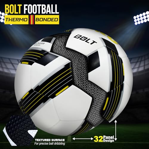 Synco Bolt Thermobonded Football | FIFA Approved | PU 32 Panel Textured Surface Professional Match Ball | Suitable for Soft, Turf & Wet Ground | Water Resistant Football | Size-5 - Image 3