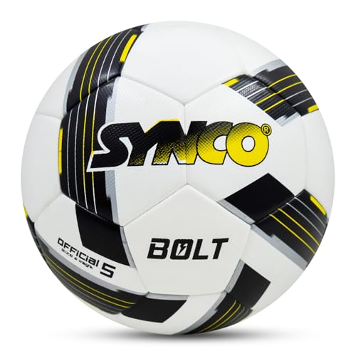 Synco Bolt Thermobonded Football | FIFA Approved | PU 32 Panel Textured Surface Professional Match Ball | Suitable for Soft, Turf & Wet Ground | Water Resistant Football | Size-5 - Image 1