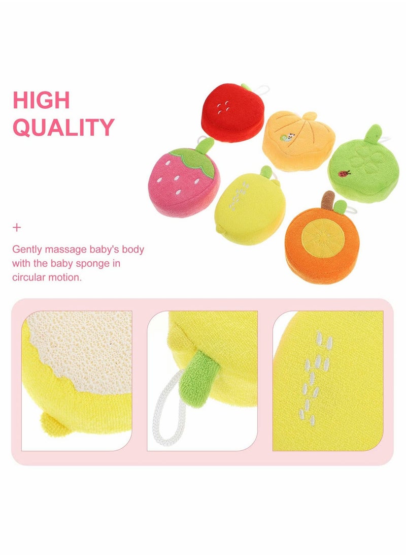 Y&D - Kids Bath Sponge Cute Fruit Shape Body Loofah Shower Scrubber Exfoliating Washer Ball Pouf Towel for Baby Toddler 6Pcs - Image 1