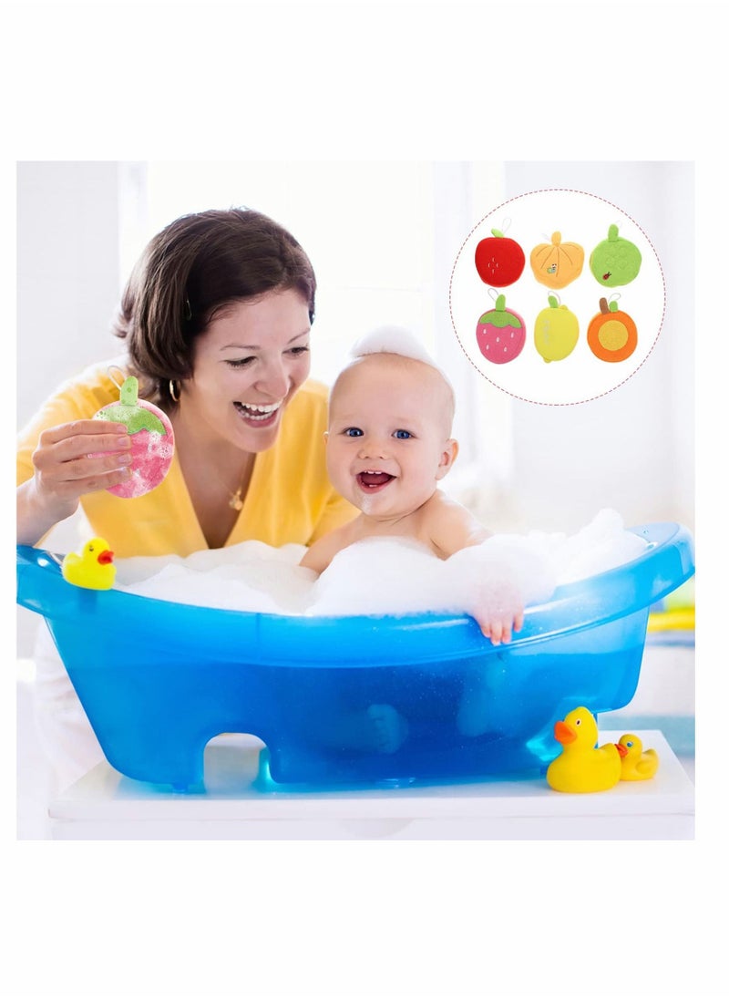 Y&D - Kids Bath Sponge Cute Fruit Shape Body Loofah Shower Scrubber Exfoliating Washer Ball Pouf Towel for Baby Toddler 6Pcs - Image 1