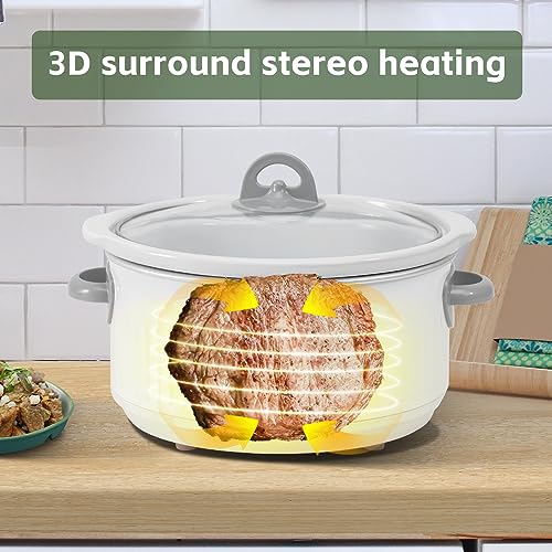 I-Cook طباخ بطيء ICOOK سعة 3.5 لتر USC-351-OG، وعاء خزفي آمن في غسالة الصحون وغطاء زجاجي، طباخ بطيء صغير، شكل بيضاوي، أبيض - Image 4