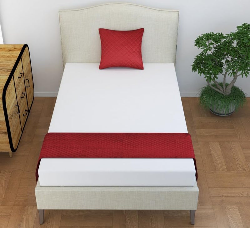 YUKU YUKU 200TC Solid Quilted Velvet Single Bed Runner Scarf with Matching Cushion Covers Set for BedroomsHotel RoomsGuest Rooms Maroon  - Image 1