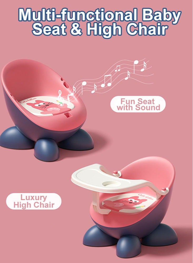 بيرفيي كرسي طعام للأطفال مع مقعد معزز بصوت مضحك للأطفال الصغار لإطعام الطفل كرسي تغذية الأطفال المحمول مع صينية قابلة للإزالة - Image 2