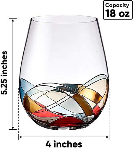 Bezrat Stemless Wine Glasses Set of Two | Hand Painted Large Premium Red and White Wine glasses | Lead-Free Crystal | Essential Wine Gift | 18 Ounces (Blue) - Image 2
