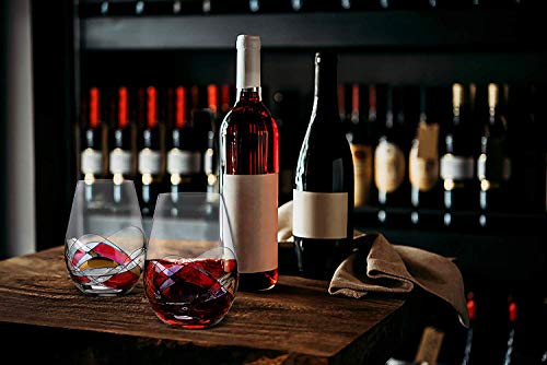 Bezrat Stemless Wine Glasses Set of Two | Hand Painted Large Premium Red and White Wine glasses | Lead-Free Crystal | Essential Wine Gift | 18 Ounces (Blue) - Image 5
