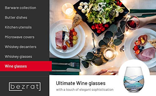 Bezrat Stemless Wine Glasses Set of Two | Hand Painted Large Premium Red and White Wine glasses | Lead-Free Crystal | Essential Wine Gift | 18 Ounces (Blue) - Image 3