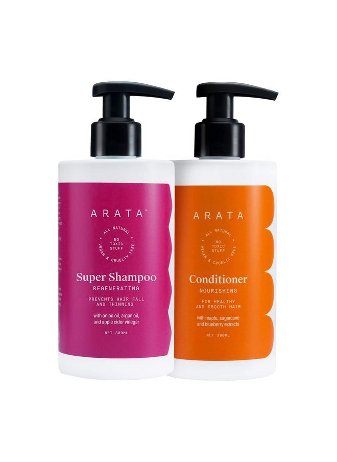 ARATA - Hair Fall Control Combo | With Power Of 5 In 1 Hair Care Kit With Super Shampoo And Conditioner Combo | Vogue 2022 Awarded Best Daily Shampoo | Vegan & Cruelty-Free | (300 Ml Each) (Pack Of 2) - Image 1