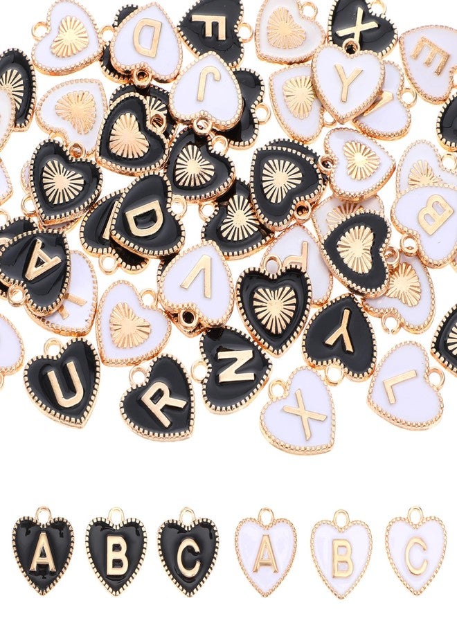 oruola 52pcs/2 Set Love Heart Letter Charms,A to Z Heart Shaped Double Sided Initial Charms for Jewelry Making,Valentine's Day Initial Charm for Necklace Bracelet Jewelry DIY Making,Black/White - Image 1