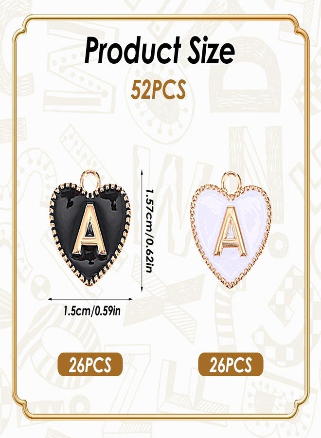 oruola 52pcs/2 Set Love Heart Letter Charms,A to Z Heart Shaped Double Sided Initial Charms for Jewelry Making,Valentine's Day Initial Charm for Necklace Bracelet Jewelry DIY Making,Black/White - Image 3