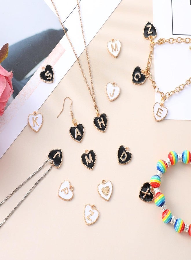 oruola 52pcs/2 Set Love Heart Letter Charms,A to Z Heart Shaped Double Sided Initial Charms for Jewelry Making,Valentine's Day Initial Charm for Necklace Bracelet Jewelry DIY Making,Black/White - Image 2