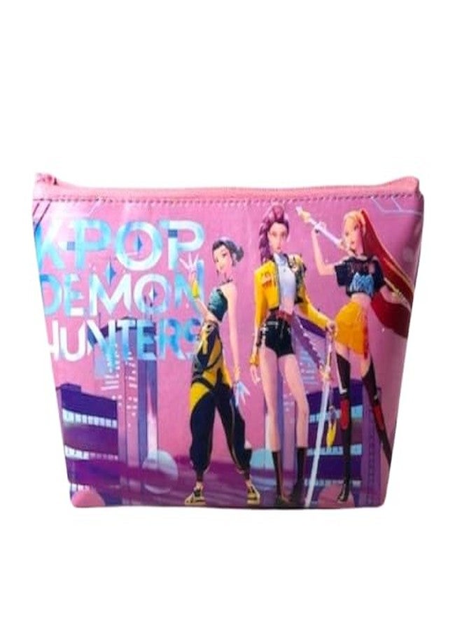 Krisus Cute Kpop Deemon Hunterrs Zipper Pouch for Girls | Pink Multipurpose Utility Bag for Cosmetics, Stationery & Accessories | Compact Organizer (Building Medium) - Image 1