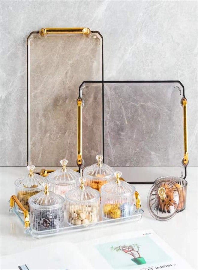 6Pcs Dried Fruit Salad Plate Snack Plate Transparent Round Dessert Jar Dish Grids Food Storage Preservation Box Lid Bowl Fancy Style Fruit Plate - Image 1
