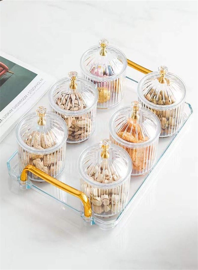 6Pcs Dried Fruit Salad Plate Snack Plate Transparent Round Dessert Jar Dish Grids Food Storage Preservation Box Lid Bowl Fancy Style Fruit Plate - Image 3