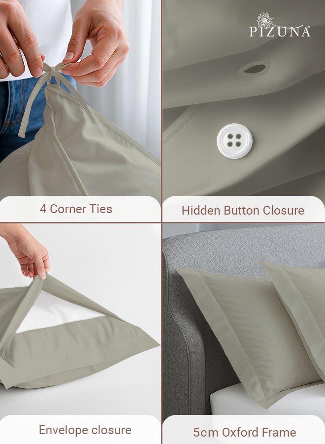 PIZUNA Pure Combed Cotton Duvet Cover King 260x220 cm, Silver, 400 Thread Count Cool Breathable 100% Long Staple Cotton Sateen Weave Quilt Cover with 2 Pillowcases (Luxurious Bedding Set) - Image 4