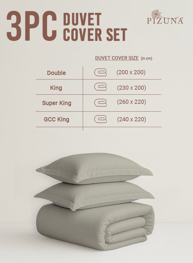 PIZUNA Pure Combed Cotton Duvet Cover King 260x220 cm, Silver, 400 Thread Count Cool Breathable 100% Long Staple Cotton Sateen Weave Quilt Cover with 2 Pillowcases (Luxurious Bedding Set) - Image 3