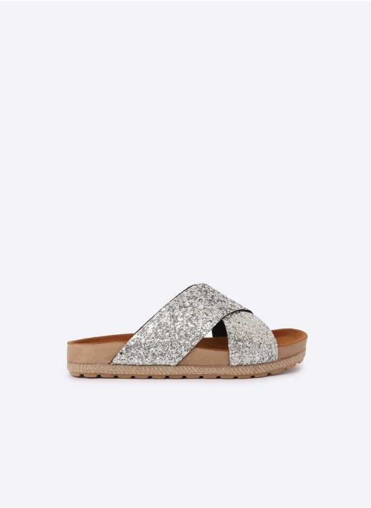 Zahwa Slipper Cross Glitter Silver  - Image 1