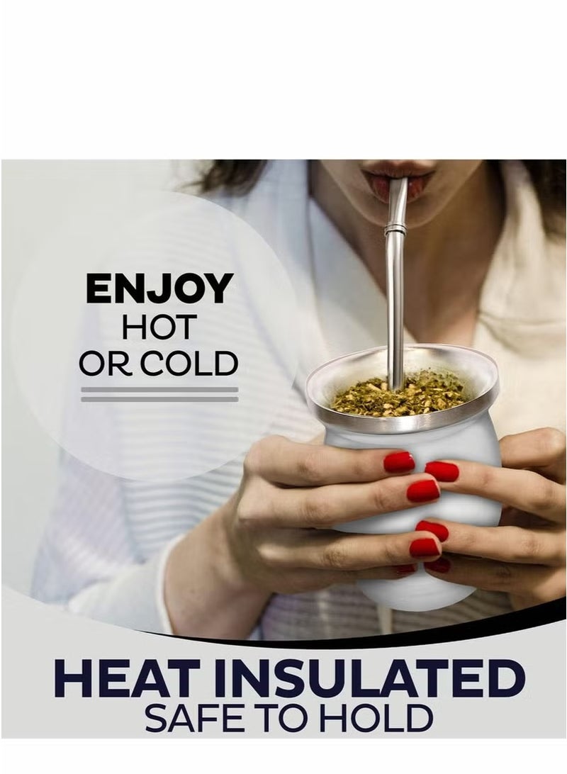 جين لى تشيانغ كوب شاي يربا ماتي، ترمس منزلي سهل الغسل بطبقتين من الفولاذ المقاوم للصدأ، على شكل قرع يربا ماتي، لشرب أوراق يربا ماتي السائبة، مع قشة بومبيلا، أبيض، 230 مل - Image 5