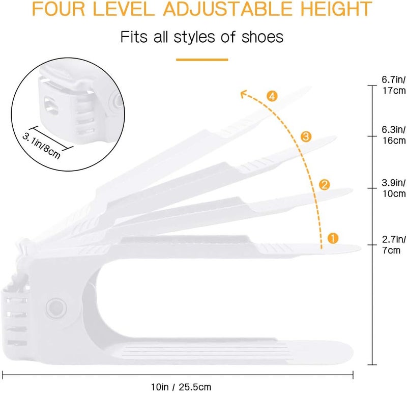ZNCMRR Shoe Slots Organizer for Closet 20 Pack Adjustable Shoe Stacker Space Saver,Double Layer Shoe Rack Organizer Holder (White) - Image 2