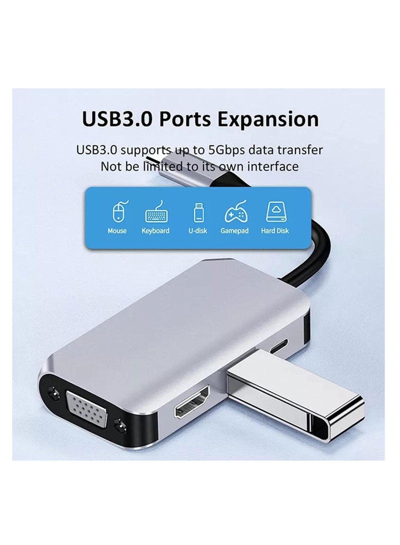 Captaintech Multiport Adapter, 4 in 1 USB Type C Hub Splitter Docking Station Dongle Multiport Adapter, VGA 1080P@60Hz, USB 3.0, USB C Fast Charging, 5Gbps Compatible with MacBook, iPad, Dell XPS, Laptop - Image 3