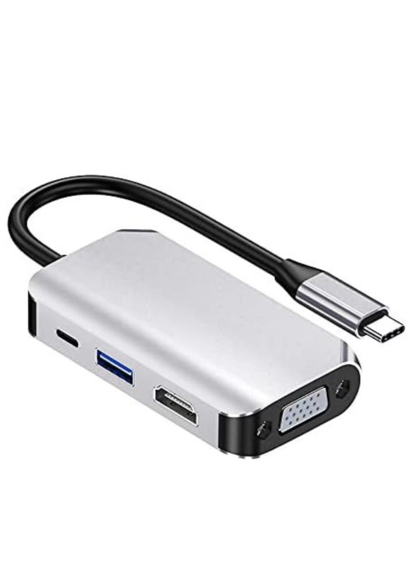 Captaintech Multiport Adapter, 4 in 1 USB Type C Hub Splitter Docking Station Dongle Multiport Adapter, VGA 1080P@60Hz, USB 3.0, USB C Fast Charging, 5Gbps Compatible with MacBook, iPad, Dell XPS, Laptop - Image 1
