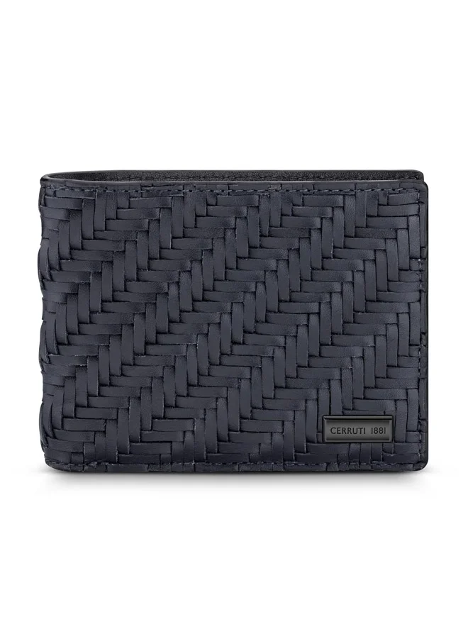 CERRUTI 1881 Tessuto Navy Bifold Genuine Leather Wallet For Men With 6 Card Slots 110 MM- CEPU06644M-BLU