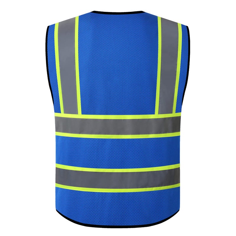 ASIPHITU Reflective High Visibility Safety Vest for Men Women Security with Pockets Zipper Front for Work Vest with Reflective Strips Meets ANSI/ISEA Standards(H-Blue-L) - Image 2