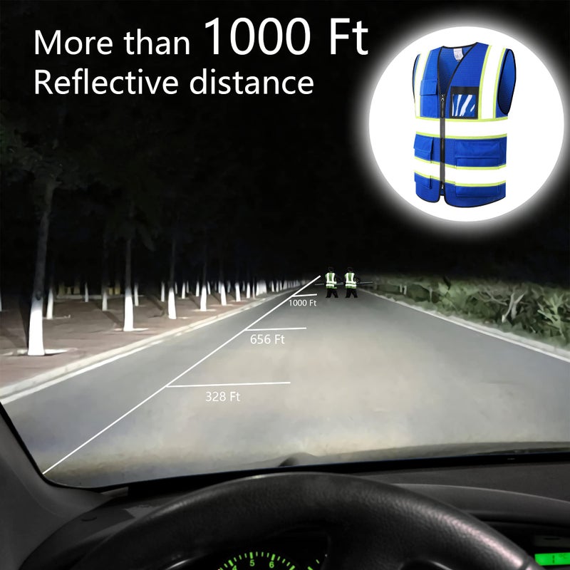 ASIPHITU Reflective High Visibility Safety Vest for Men Women Security with Pockets Zipper Front for Work Vest with Reflective Strips Meets ANSI/ISEA Standards(H-Blue-L) - Image 5