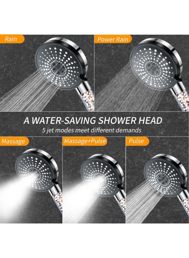 دش يدوي مع فلتر – دش عالي الضغط لصحة الشعر والبشرة | فلتر مياه بالحجر المعدني، منع تساقط الشعر وإزالة الكلور، مستلزمات الحمام | فلتر دش الاستحمام (شفاف) - Image 5