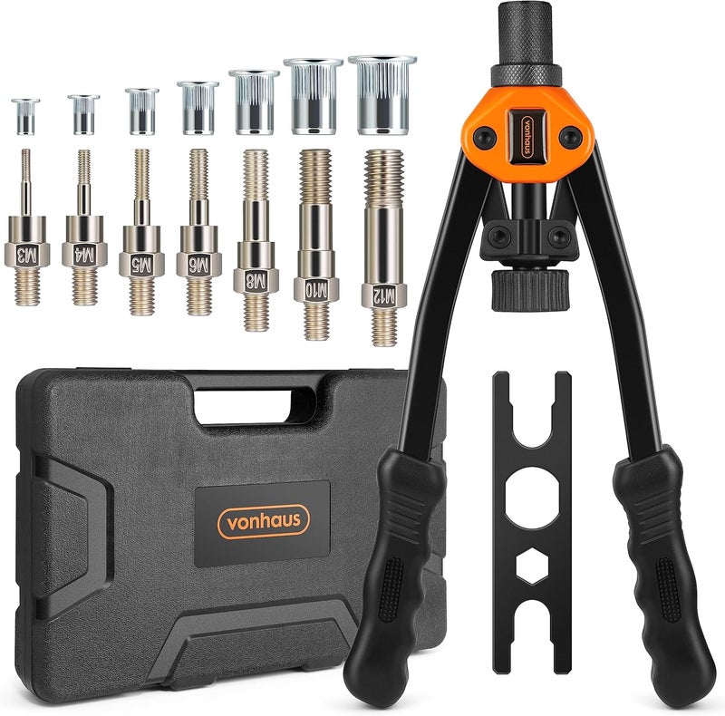 VonHaus Rivet Nut Gun Set with 7 Metric Mandrels and 150 Assorted Rivnuts - Image 1