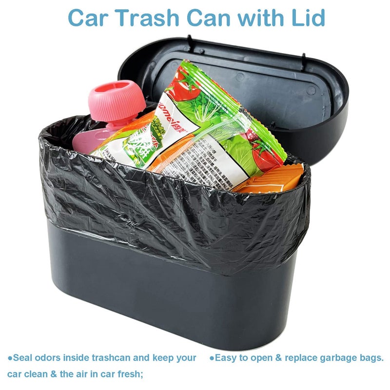Kitbest 2 Pack Car Trash Can Bin with Lid, 120 Trash Bags and 4 Car Hooks - Image 4