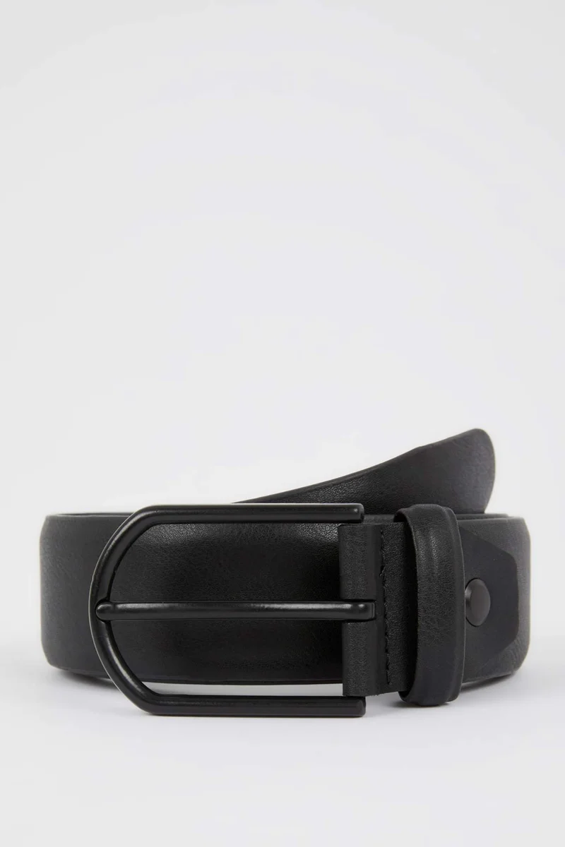 DeFacto Men's Rectangle Buckle Faux Leather Belt