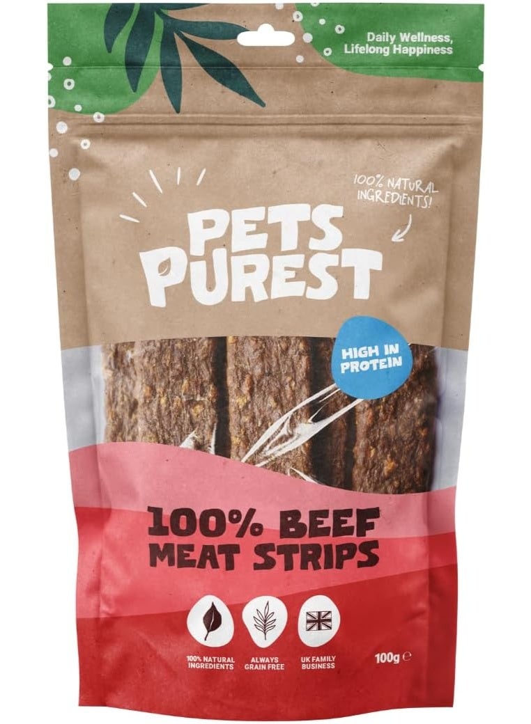 Pets Purest Beef Strips Dog Treats, Air-Dried Beef Sticks - 100% Natural Dog Chews, Grain Free, High Protein, Raw Dog Treats Suitable for Puppy & Senior - 100g - Image 1