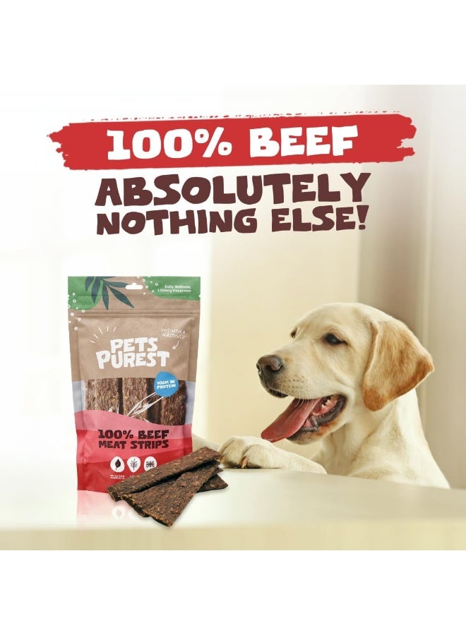 Pets Purest Beef Strips Dog Treats, Air-Dried Beef Sticks - 100% Natural Dog Chews, Grain Free, High Protein, Raw Dog Treats Suitable for Puppy & Senior - 100g - Image 2