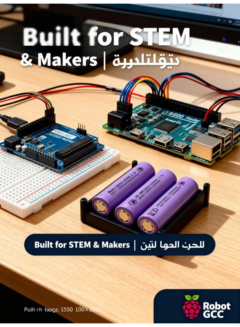 robotgcc True 3600 mAh 18650 Rechargeable Li-ion Battery 3.7 V Flat-Top Design | Verified Capacity High-Density Cells for Robotics, Arduino, STEM Education & DIY Electronics (3 Pack) - Image 2