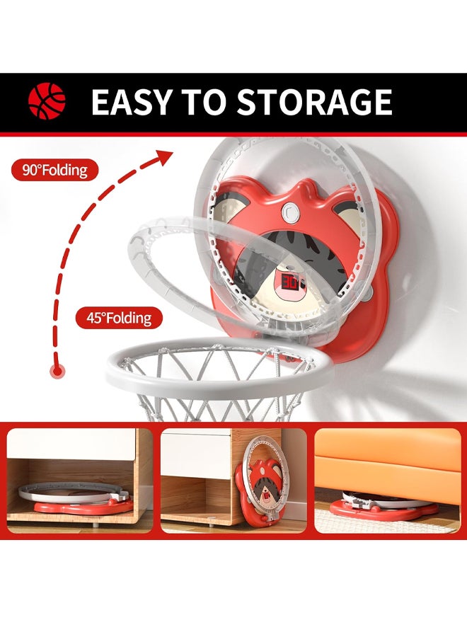 SHABILI Kids Mini Basketball Hoop Set with Electronic Scoreboard, Wall-Mounted Indoor & Outdoor Toy, 4×6 in Balls, 6 Rings & Pump, Suction Installation, Gift for Toddlers Boys Girls Ages 3-5 Years (RED) - Image 5