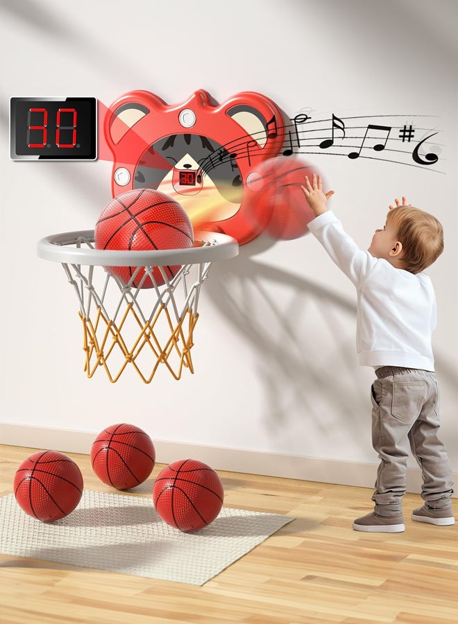 SHABILI Kids Mini Basketball Hoop Set with Electronic Scoreboard, Wall-Mounted Indoor & Outdoor Toy, 4×6 in Balls, 6 Rings & Pump, Suction Installation, Gift for Toddlers Boys Girls Ages 3-5 Years (RED) - Image 3