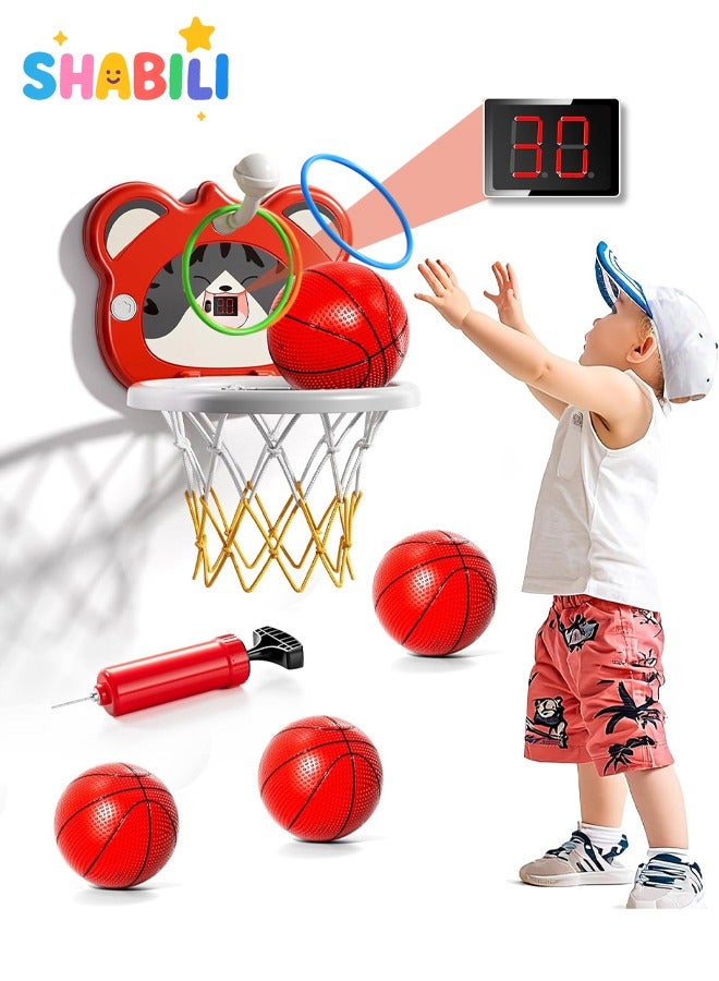 SHABILI Kids Mini Basketball Hoop Set with Electronic Scoreboard, Wall-Mounted Indoor & Outdoor Toy, 4×6 in Balls, 6 Rings & Pump, Suction Installation, Gift for Toddlers Boys Girls Ages 3-5 Years (RED) - Image 1