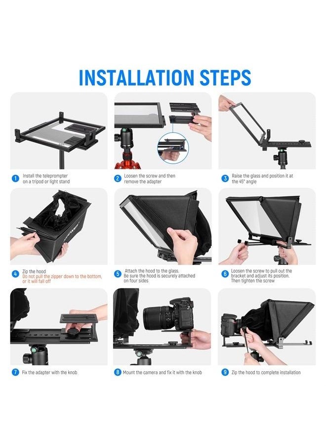 Neewer - NEEWER X12 Aluminum Teleprompter with RT-110 Remote Control (Connected via Bluetooth on NEEWER Teleprompter App) & Carry Case, Compatible with iPad, iOS/Android Tablets, Smartphones, DSLRs (Black) - Image 1