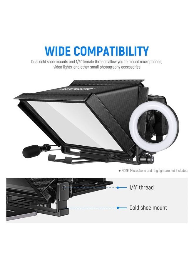 Neewer - NEEWER X12 Aluminum Teleprompter with RT-110 Remote Control (Connected via Bluetooth on NEEWER Teleprompter App) & Carry Case, Compatible with iPad, iOS/Android Tablets, Smartphones, DSLRs (Black) - Image 1