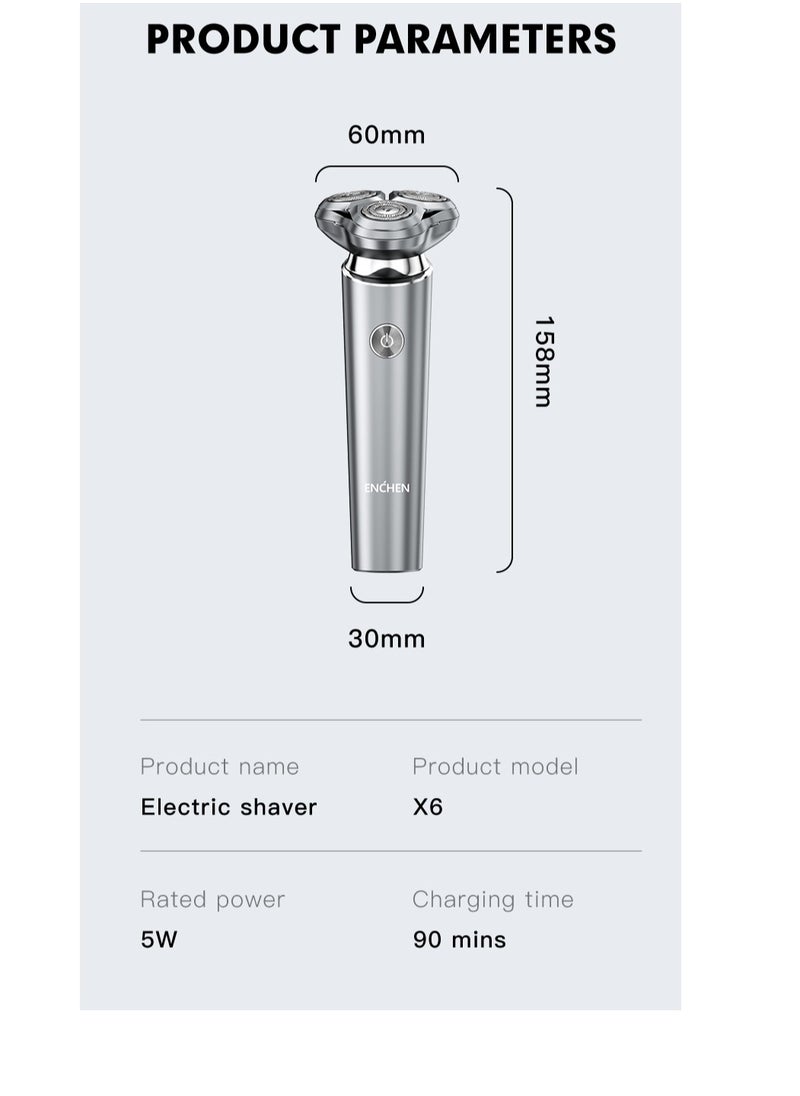 X6 Electric Shaver Men's Cutter Washable Silver Shaver Magnetic Three- Head