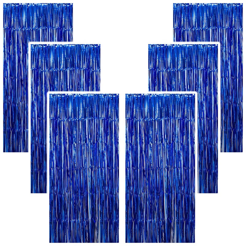 TOYXE Foil Fringe Tinsel Curtains for Photo Backdrop Party Decorations Dark Blue Pack of 6 Pcs - Image 1