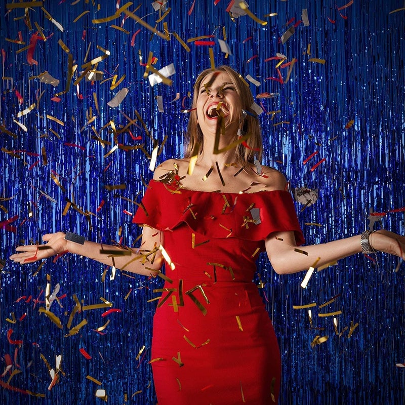 TOYXE Foil Fringe Tinsel Curtains for Photo Backdrop Party Decorations Dark Blue Pack of 6 Pcs - Image 3