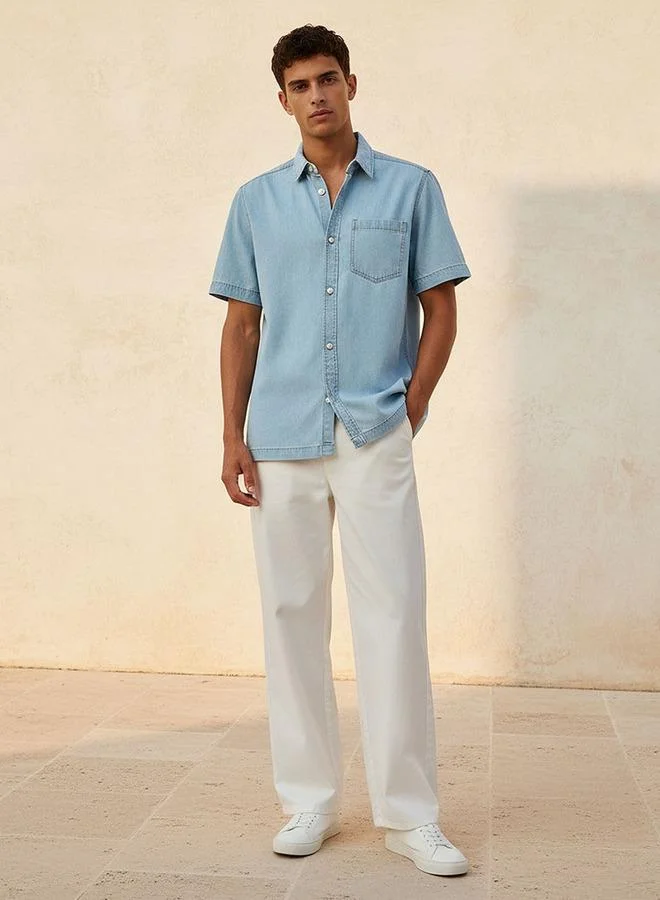 Lee Cooper BLUE Lee Cooper Relaxed Fit Collared Short Sleeves Shirt for Men | Best Price UAE