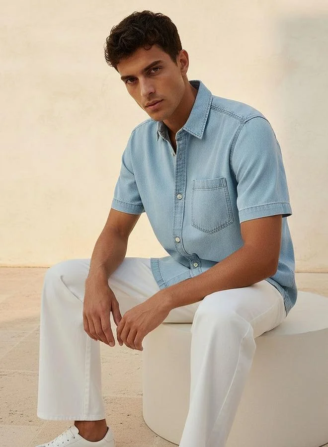 Lee Cooper BLUE Lee Cooper Relaxed Fit Collared Short Sleeves Shirt for Men | Best Price UAE