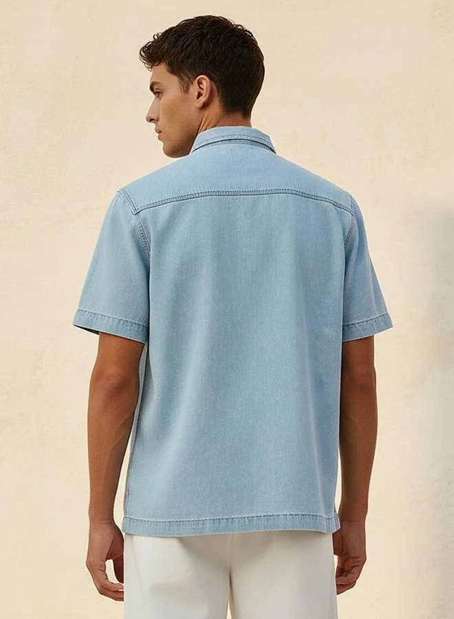 Lee Cooper BLUE Lee Cooper Relaxed Fit Collared Short Sleeves Shirt for Men | Best Price UAE