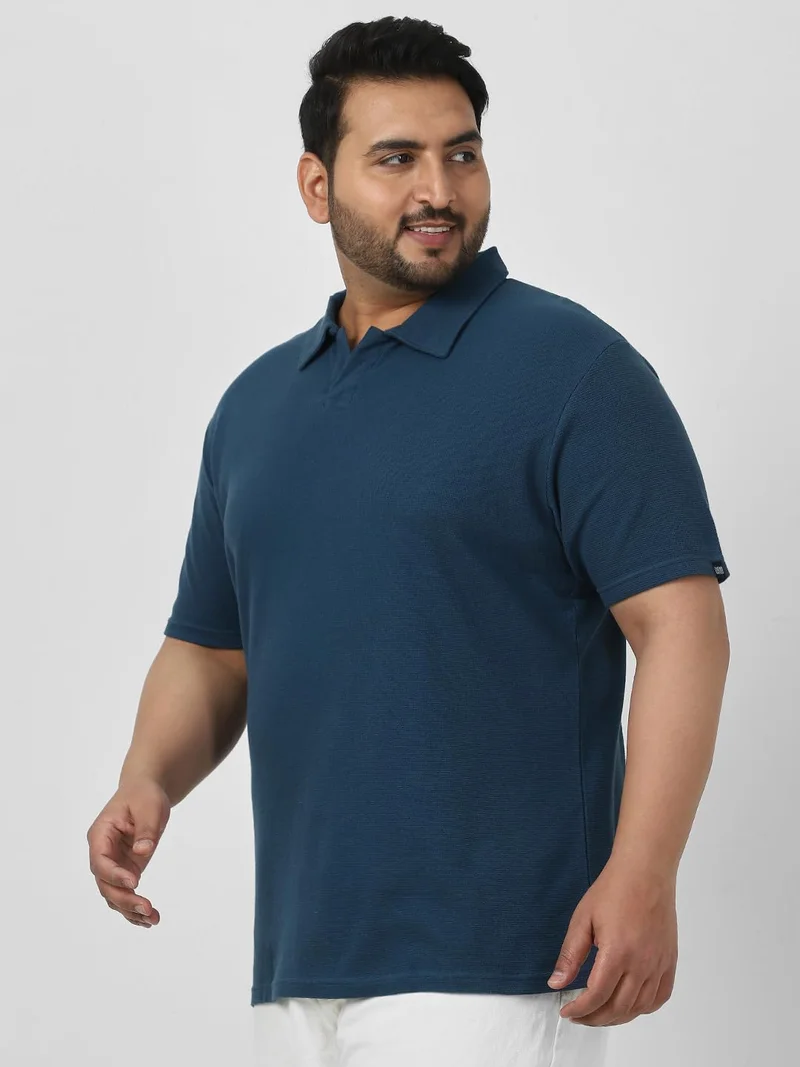Urbano Fashion  Urbano Plus Men's Deep Navy Textured Regular Fit Half Sleeve Cotton Polo T-Shirt  | Best Price UAE