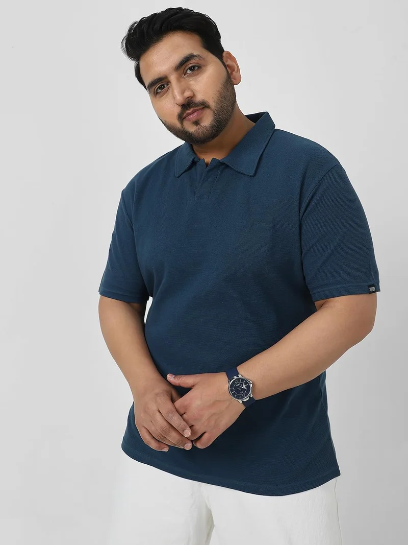 Urbano Plus Men's Deep Navy Textured Regular Fit Half Sleeve Cotton Polo T-Shirt