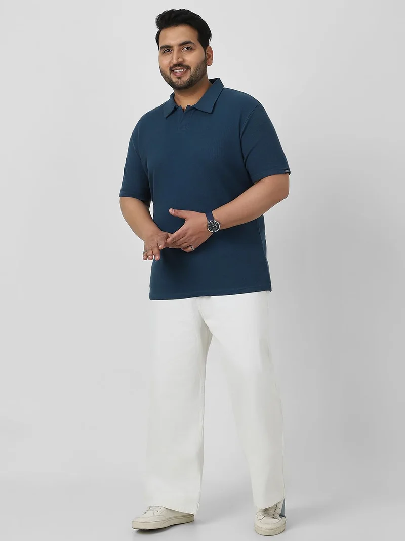Urbano Fashion  Urbano Plus Men's Deep Navy Textured Regular Fit Half Sleeve Cotton Polo T-Shirt  | Best Price UAE
