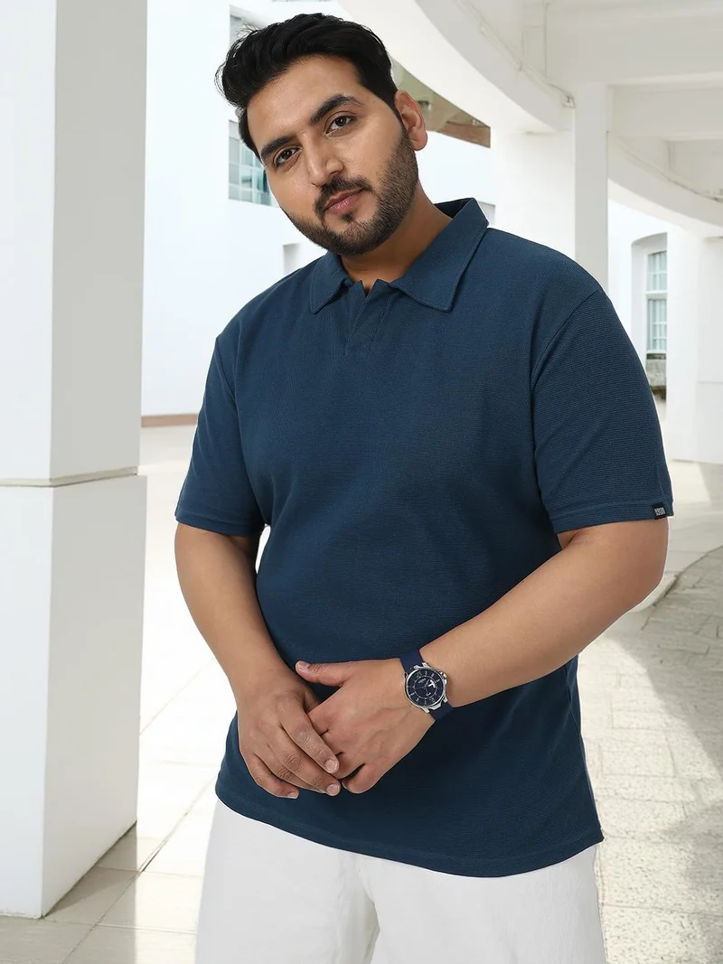 Urbano Fashion  Urbano Plus Men's Deep Navy Textured Regular Fit Half Sleeve Cotton Polo T-Shirt  | Best Price UAE